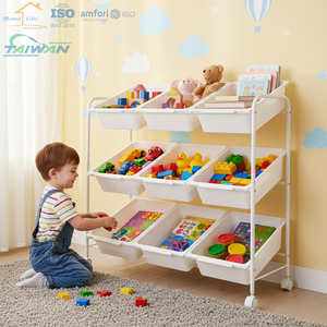 IMade in Taiwan ISO9001 BSCI 9-Bin Rolling Toy Storage <b>Trolley</b> Multifunctional Organizer for Home - Product Image 1