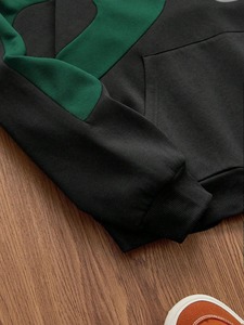 Sudadera Extra Grande para Hombre, Diseño de Bloques de Color en Verde y Negro, Tejido de Poliéster, Estilo Otoñal, Manga Regular, con Bolsillos - Product Image 5
