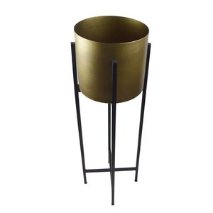 Jardinière ronde en fer attrayante avec support noir pliable, pots à fleurs en métal de qualité standard marron, fournitures de jardin - Product Image 4