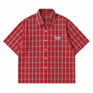 Chemise en flanelle à carreaux rouge surdimensionnée pour homme, style streetwear, décontractée, boutonnée, en coton, pour le hip-hop, vente en gros - Product Image 2