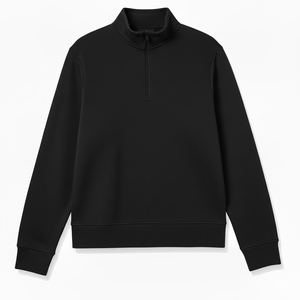 Sudadera de Forro Polar con Cierre de Cremallera de un Cuarto para Hombre, Color Negro Sólido, Corte Regular, Cuello Alto, Mezcla de Algodón - Product Image 1