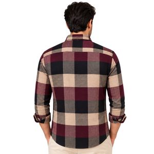 Chemise à manches longues pour homme en coton à carreaux Buffalo bordeaux, noir et beige, décontractée, boutonnée, personnalisable, vente en gros - Product Image 2