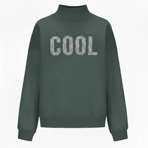 Women's Black Crew <b>Neck</b> Sweatshirt With Glitter Cool Letter Print Regular Fit Knitted Cotton <b>Top</b> Autumn Style <b>mock</b> <b>neck</b> - Product Image 4