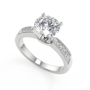 18K White <b>Gold</b> Round Brilliant Lab Grown Diamond Engagement <b>Ring</b> <b>Set</b> Milgrain Double Band Bridal <b>Set</b> | IGI Certified Wholesale - Product Image 1