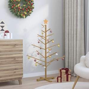 Sapin de Noël en bois de pin massif avec support, 49,21 pouces, marron, sapin de Noël en bois massif - Product Image 4