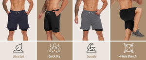 Pantalones Cortos Deportivos Premium para Hombre, Cintura Alta con Cordón Ajustable, con Presilla para Toalla, Tejido Transpirable de Poliéster/Algodón para Entrenamientos - Product Image 3