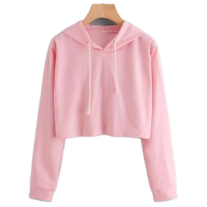 Top Corto con Capucha para Mujer, Transpirable, Tejido, Venta al Por Mayor OEM, Ropa Casual, Tallas Grandes, 100% Algodón, Color Liso - Product Image 1