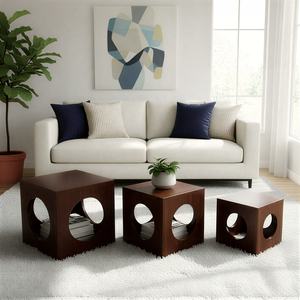 Mesas de nido de madera maciza contemporáneas, mesa lateral de madera con Mango indio, muebles para sala de estar - Product Image 1