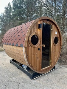 Sauna en bois de cèdre avec entrée arrière, cabine de sauna <span class=keywords><strong>extérieure</strong></span> pour 4 à 6 personnes avec fenêtre ronde et toit en bardeaux d'asphalte - Product Image 4
