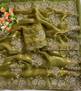 Sari en satin rose Leranath Fashion Fandy avec broderie de perles et bordure à sequins, tenue de mariage indienne traditionnelle pour femme, recyclé - Product Image 3