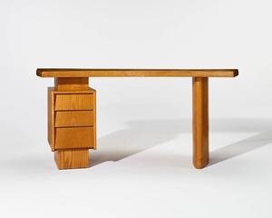 Ce bureau au design architectural moderne et unique présente une esthétique asymétrique, des pieds cylindriques et 3 rangements. - Product Image 5