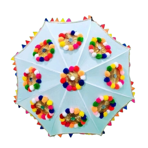 ร่มตกแต่งแบบดั้งเดิมของราชสถานพร้อมพู่หลากสี – อุปกรณ์ประกอบงานแต่งงาน - Product Image 1