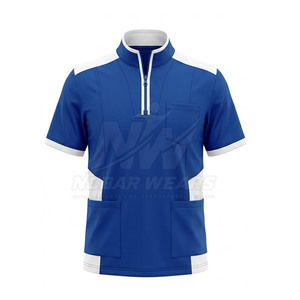 Haut de blouse médicale à demi-zip avec col moderne, manches courtes, construction confortable, fermeture éclair frontale facile et style professionnel - Product Image 2