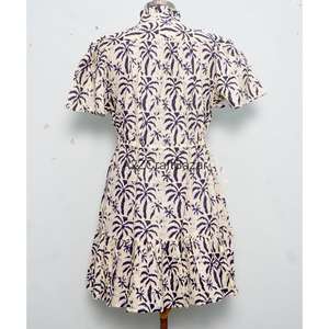 Nuevo Vestido Moderno Estilo Boho Indio con Estampado Floral, de Algodón Tejido, Corte en A, Cuello en V, Manga Corta, con Botones, Transpirable, para Oficina, Fiesta, Mini - Product Image 6