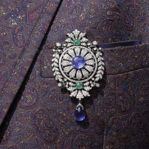 Gold-Plated Tanzanite Emerald and Diamond Unisex Brooches aka Necklaces - Product Image 4