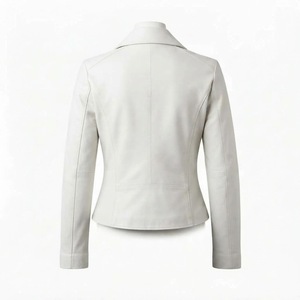 Veste Moto Femme en Cuir PU Blanc, Manches Longues, Fermeture Éclair, Col Rabattu, Coupe Slim, Manteau de Motard, Vêtement d'Extérieur Automne - Product Image 6