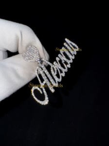 925 <b>Silver</b> Custom Cursive Name Pendant Heart Bail <b>Initial</b> Big Moissanite Diamond <b>Necklace</b> Trendy Valentines Day Gift Jewelry - Product Image 2