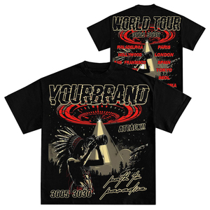 YOUR BRAND เสื้อยืดแขนสั้นสีดำสำหรับผู้ชายพิมพ์ลาย UFO Alien Attack ลำลองคอกลมทรงปกติเสื้อยืดผ้าฝ้ายเจอร์ซีย์ - Product Image 1