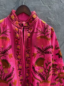 Chaqueta de Invierno de Manga Larga para Mujer, Hecha a Mano, Color Rosa Rani, Mezcla de Algodón Premium, Estilo Bohemio, Estética Gitana - Product Image 2