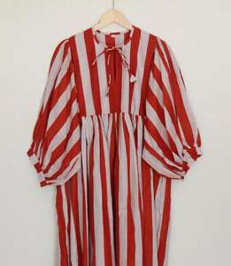 Robe midi en coton à rayures imprimées à la main |   Vêtements de style bohème - Product Image 3