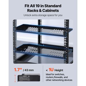 Mensola per Rack Server 1U, 4 Pezzi, Carico Massimo 22 kg, Ventilata, a Sbalzo, Montaggio a Parete/Supporto, Pronta per Data Center, Profondità 10 Pollici - Product Image 2