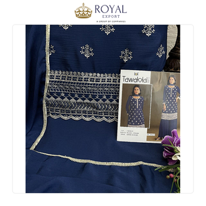 Última Moda en Ropa Pakistaní Estilo Bollywood, el Mejor Diseño en Seda Chinnon con Hermoso Bordado, Conjunto de Kurti y Plazzo - Product Image 4