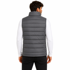 Chaleco Acolchado Ligero Sin Mangas para Hombre, Chaqueta de Invierno con Cuello Redondo, Cierre de Cremallera, Diseño Casual a Rayas, Poliéster/Algodón, Antiencogimiento, Calentador Corporal - Product Image 2