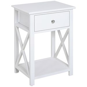 Tavolo moderno piatto accento bianco con scaffale a cassetto per camera da letto o soggiorno - Product Image 1