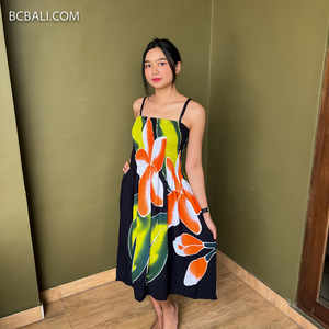 Venta de verano caliente pintado a mano Tropical Floral Midi vestido de alta calidad rayón tamaño libre de talla grande amigable para las islas de Asia Pacífico - Product Image 1