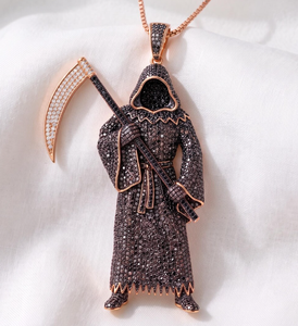 Collier Pendentif Grim Reaper Sertie de Moissanite, Style Glacé, Micro-Incrustation, Bijou Cadeau - Product Image 2