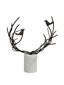 Escultura de Aluminio de Dos Pájaros en una Rama con Base Cilíndrica de Mármol Blanco, Elegante Pieza de Arte para Decoración de Mesa en el Hogar y la Oficina - Product Image 4