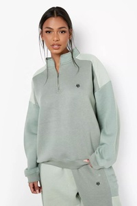 Ensemble de survêtement pour femme Huzaifa, taille plus, hiver, couleur contrastée, fermeture éclair sur le devant, sweat-shirt à demi-zip multicolore, jogging, logo imprimé - Product Image 2