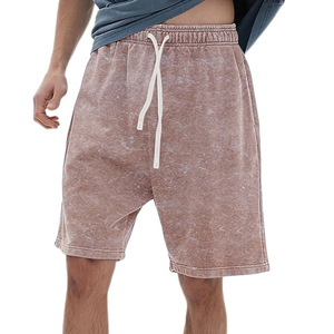 กางเกงขาสั้นกีฬาผ้าฝ้ายฟอกสีเอซิดแบบขายส่ง เอวยางยืด เหมาะสำหรับวิ่ง - Product Image 1