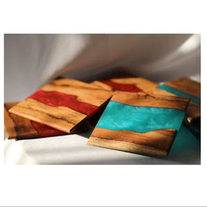 Wooden Coaster Set Rectangle Teal Resin Inlay Modern Design Non Slip Mats & <b>Pads</b> 4 pcs Handcrafted - Product Image 3