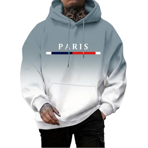 Sweat-shirt à capuche dégradé de couleur Paris pour homme, décontracté, surdimensionné, en tricot, avec poche avant et cordon de serrage - Product Image 6