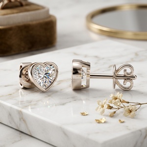 Boucles d'oreilles clous en or avec diamant en forme de cœur de 1,00 carat (CTW), couleur E-F, cultivé en laboratoire, bijoux minimalistes solitaires pour femme - Product Image 1