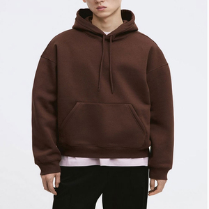 Sweat-shirt à capuche surdimensionné pour homme personnalisé, en coton molletonné marron uni, décontracté, pour l'automne - Product Image 1