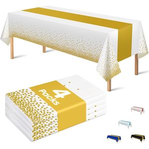 Set di 4 Tovaglie Monouso in Plastica Bianca e Oro Rettangolari per Feste, Decorazioni Autunnali, Matrimoni, Addii al Nubilato ed Eventi - Product Image 1