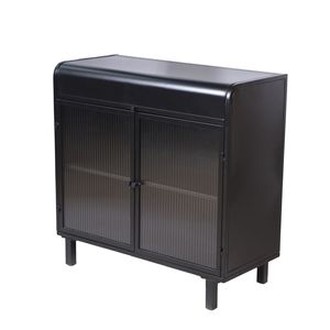 Aparador Moderno con Tapa Abatible, Puertas de Vidrio Templado Figurado, Estantes Interiores, Marco Metálico, Consola de Almacenamiento para Sala de Estar - Product Image 6
