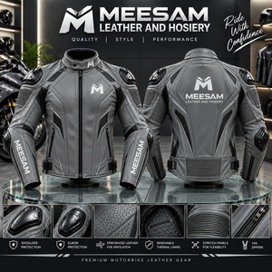 Chaqueta de Motocicleta de Cuero para Hombre, Perforada, Transpirable, Protectora, para Carreras, Gris, Piel de Canguro, Calidad Premium - Product Image 1