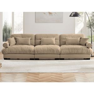 Modern 3-Seat Extra Large Velvet <b>Sofa</b> Oversize Cloud-Like Comfort with Waist Pillows & <b>Support</b> for Living Room - Product Image 3