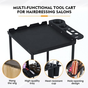 Custom Logo 3-Tier Heavy-Duty Modern Stainless Steel 4-Wheel Rolling Salon Cart Beauty Salon <b>Trolley</b> Hair Extension Holder Black - Product Image 6
