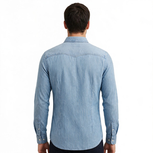 Chemise en jean pour homme, col rabattu, écologique, respirante, infroissable, séchage rapide, décontractée, délavée, boutonnée, manches longues, poche poitrine BD - Product Image 3