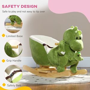 Grande Dinosauro Cavalcabile con Cintura di Sicurezza, 32 Canzoni e Marionetta per Bambini 18-36 Mesi - Verde - Product Image 6
