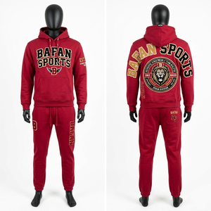 Ensemble sweat à capuche et pantalon de jogging en molleton de coton premium 300 GSM pour homme, rouge, streetwear, broderie personnalisée, logo imprimé - Product Image 5