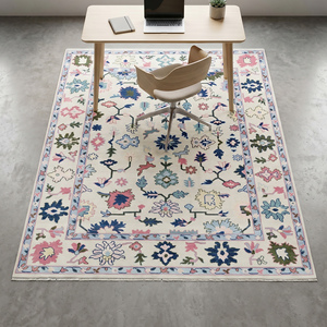 Elegante Alfombra de Lana con Diseño Floral, Hecha a Mano, con Motivos Botánicos en Rosa y Azul, Decorativa para Sala de Estar o Dormitorio - Product Image 3