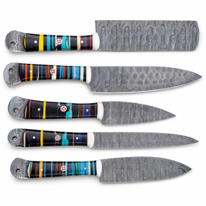 Couteau de chef en acier Damas fait main sur mesure, ensemble de 5 pièces avec manche en résine, couteaux forgés modernes pour droitiers, longueur de lame de 6 à 7,9 pouces - Product Image 5