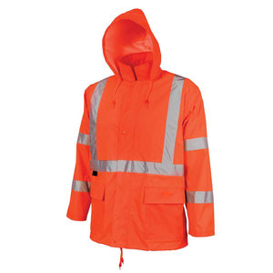 Traje de Trabajo Impermeable de PVC Reflectante de Alta Visibilidad para Hombre, Color Naranja, Sudadera con Capucha Reflectante de Forro Polar Suave - Product Image 1