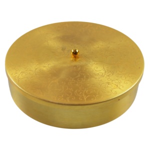 BRASS MASALA CONTAINER INNER CUP 7NOS WITH 1SPOON HERBS and SPICE <b>TOOLS</b> GOLDEN COLOR WITH <b>ENGRAVED</b> DESIGN - Product Image 1
