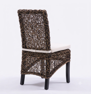 Modern Rattan Dining Chair Outdoor Garden Bistro Weaving Wicker Restaurant Wooden Armless Chairs With <b>Cushion</b> - Product Image 2
